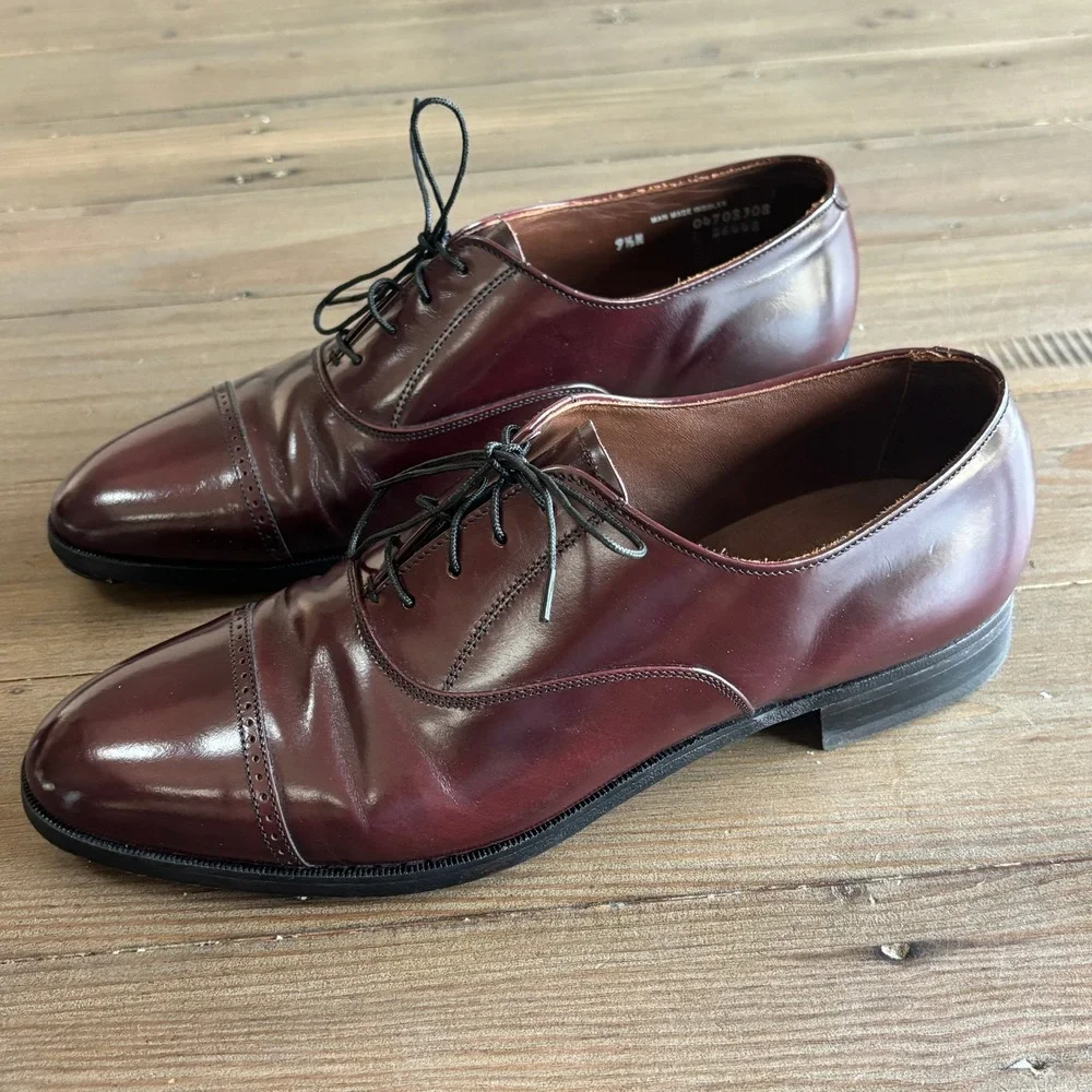 Bostonian Cap Toe Oxford Mens 9.5N Leather Classic Burgundy Made in USA Heritage